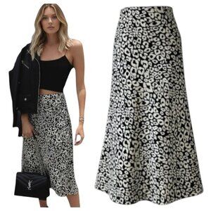 Lovers + Friends Leopard Print Midi Skirt Black Cream A-Line XS